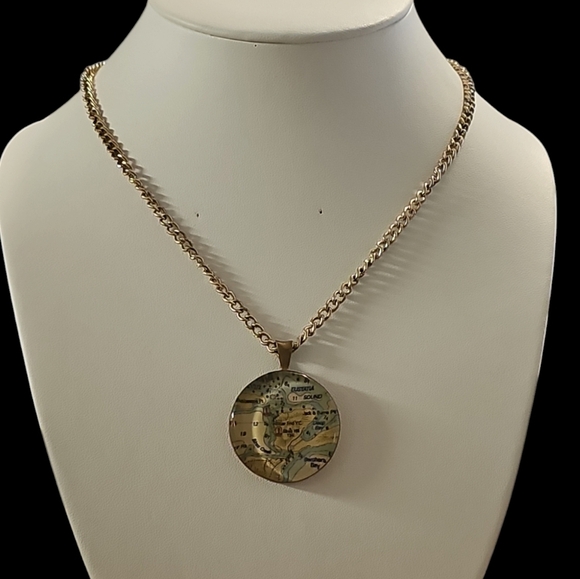 Gold Map Pendant Nautical Chart Necklace - Picture 5 of 5